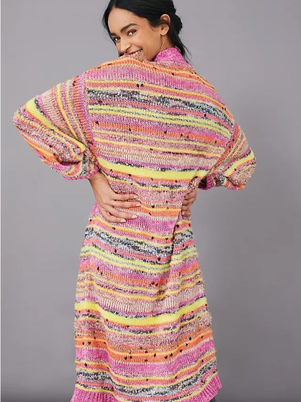 Anthropologie Pink Multi-Color Long Open Cardigan Juliette - Picture 9 of 9